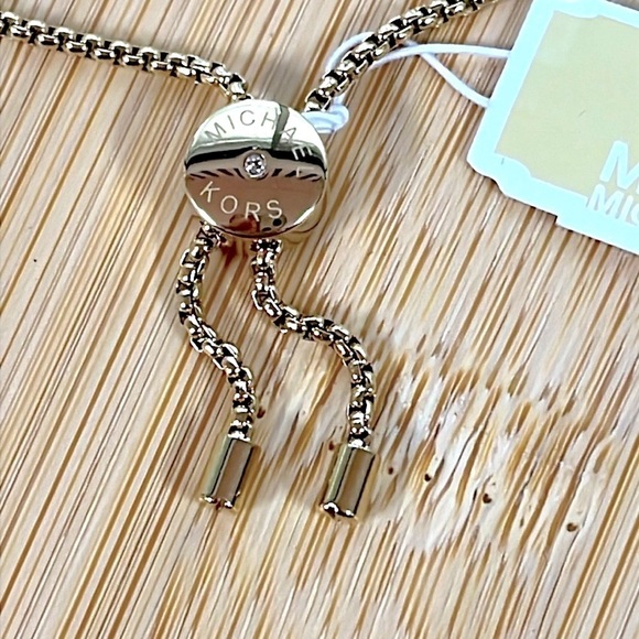 Brand New Michael Kors Gold Tone Nameplate Adjustable Bracelet Haute Hardware - Picture 10 of 15